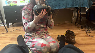 Girl Sniffs Old Mans Work Boots Socks Feet