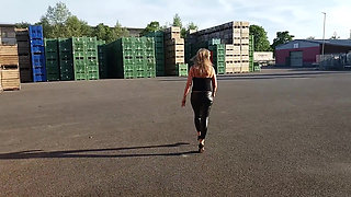 Granny Walking Outside in Black Leggins